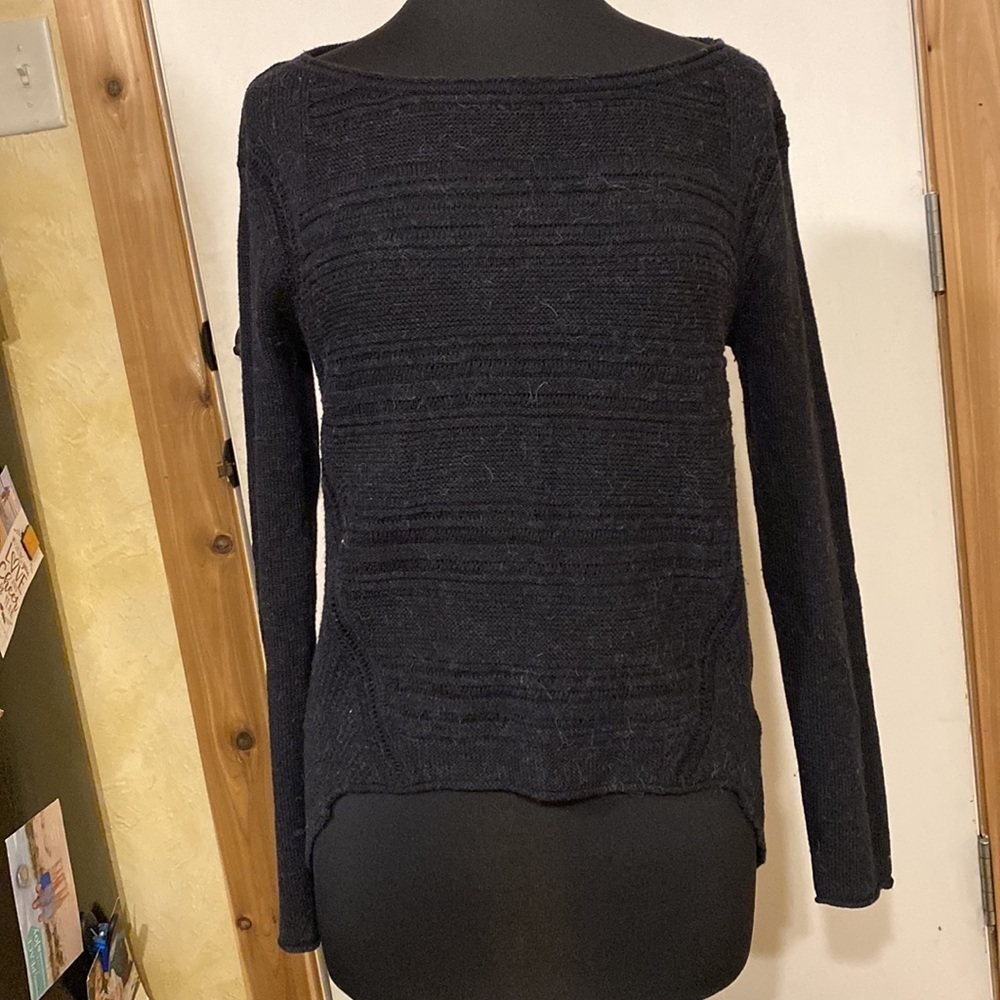 ANTHROPOLOGIE Moth black boat neck high low alpaca wool knit sweater